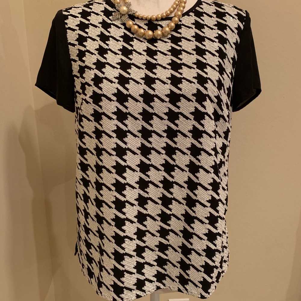 Talbots White Sequin on Black Top Size 4 NWOT